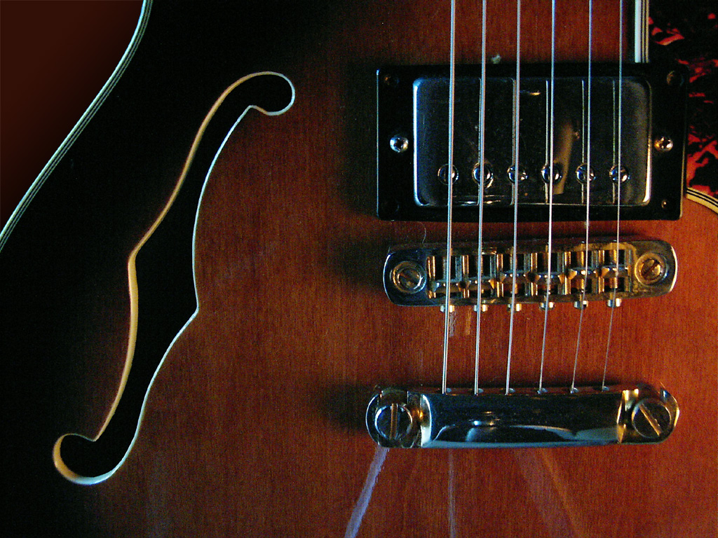Guitar wallpaper, Gibson semiacoustic guitar arty photo